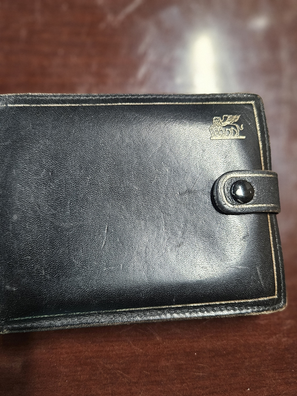 6746 Vintage Hermes Mens Black Leather Snap Wallet Bi-Fold